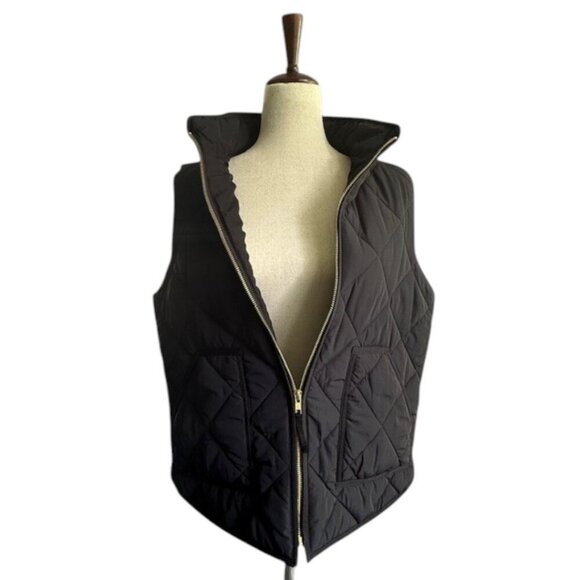 J. CREW Women's Quilted Puffer Vest Black Full Gold Zip Size Large NWT - Picture 8 of 11